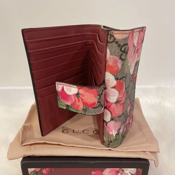 GUCCI 470071 GG Supreme Monogram Blooms Print French Flap Wallet Antique Rose - Picture 8 of 13